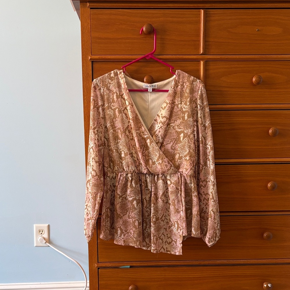 Elegant Snake Print Wrap Blouse